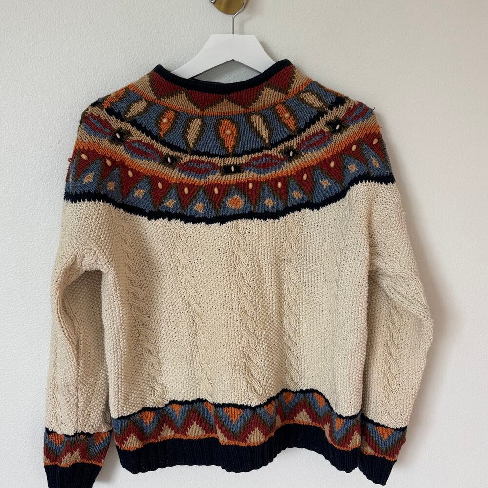 Vtg Marsh Landing Hand Knits Fair Isle Cable Knit Sweater Ramie Cotton Small